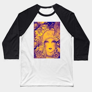 MUSTARD INDIGO FLORAL ART DECO FLAPPER , COLLAGE POSTER PRINT Baseball T-Shirt